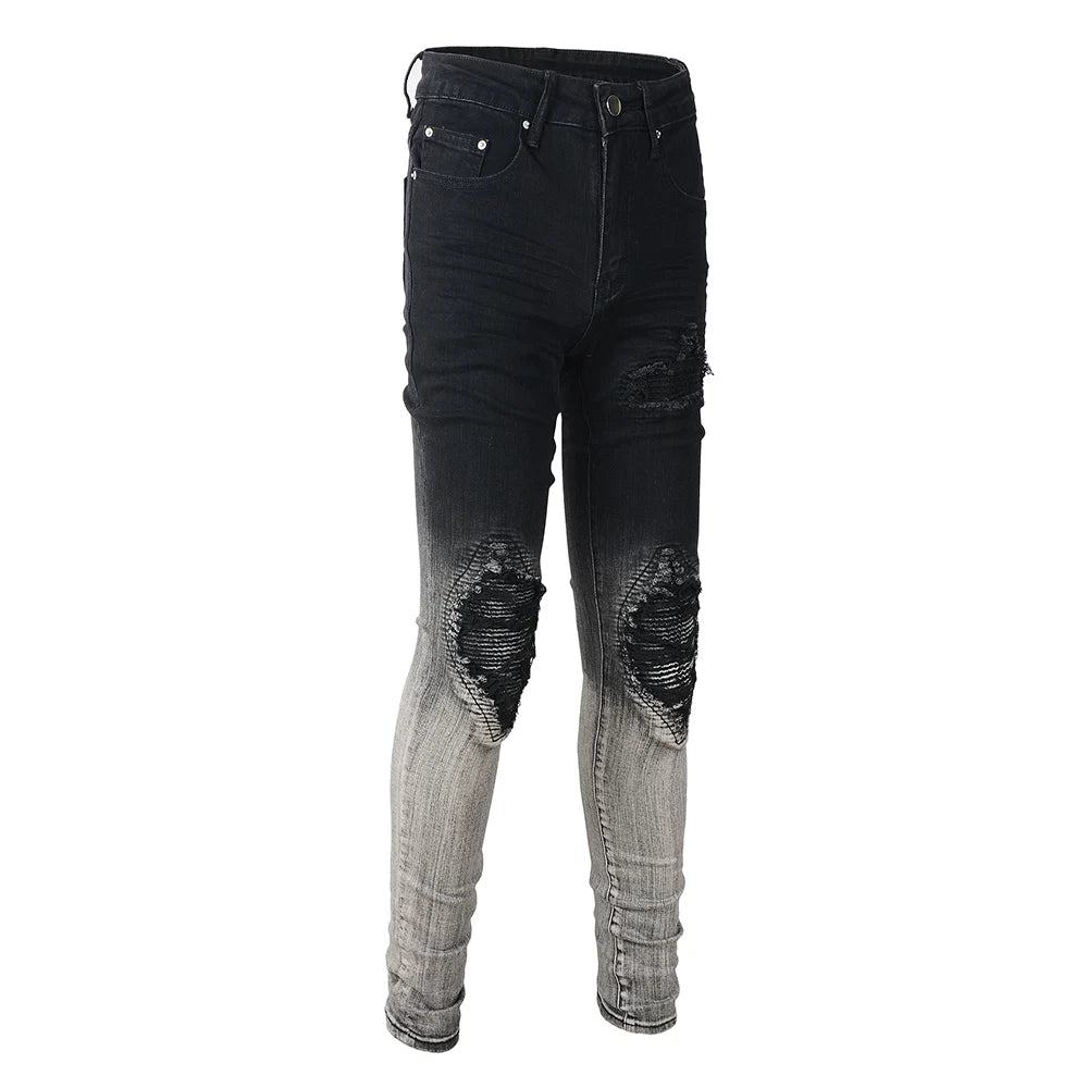 Black Gradient Patchwork Skinny Jeans