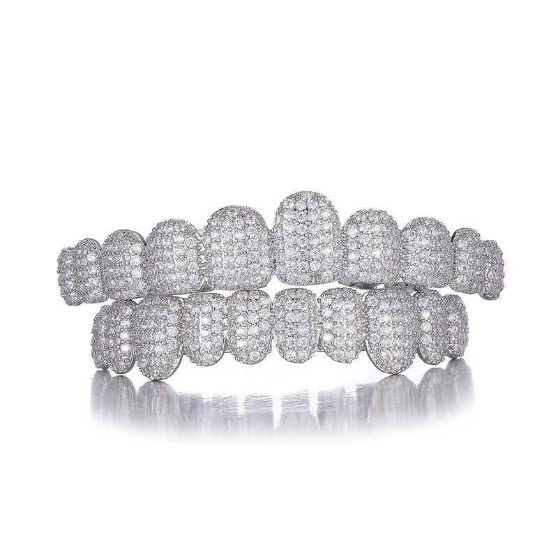 D&Z Hip Pop Bling Cubic Zircon Teeth Grillz Set For Unisex Top Bottom Mouth Removable Dental Gold Silver Color Fashion Jewelry