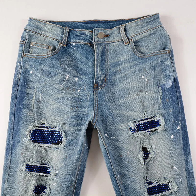 Blue Diamond Painted Skinny Jeans