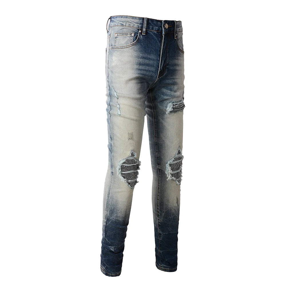 Diamond Patchwork Washed Skinny Jeans