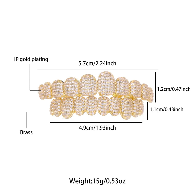 D&Z Hip Pop Bling Cubic Zircon Teeth Grillz Set For Unisex Top Bottom Mouth Removable Dental Gold Silver Color Fashion Jewelry