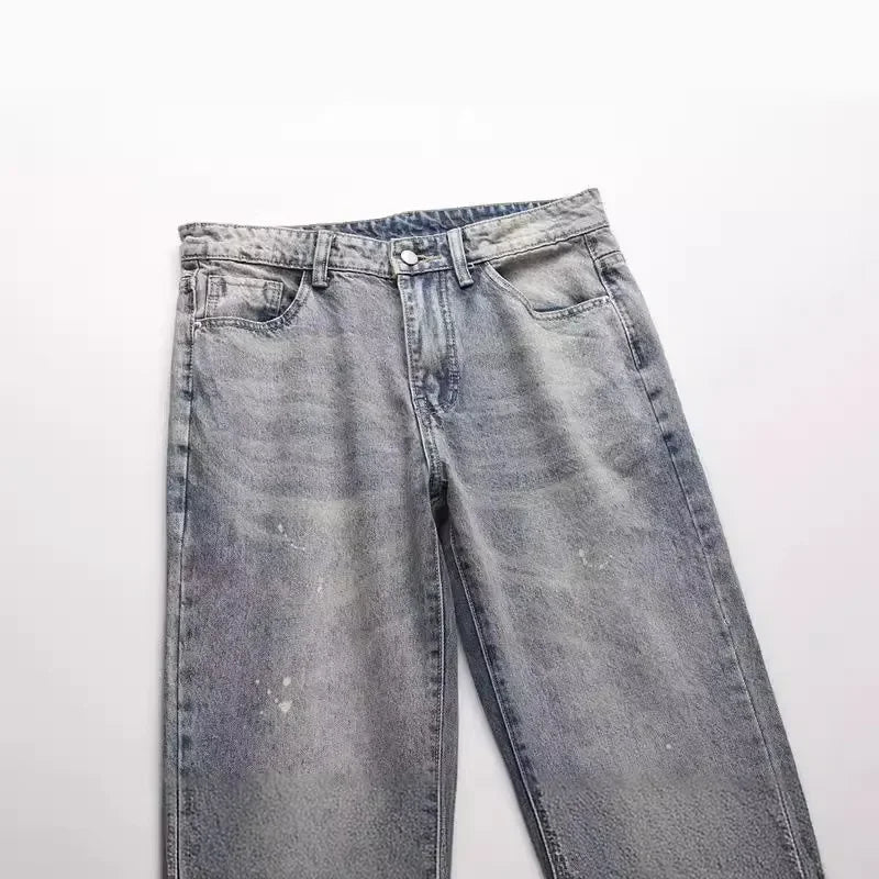 Splattered Paint Light Gray Flared Jeans