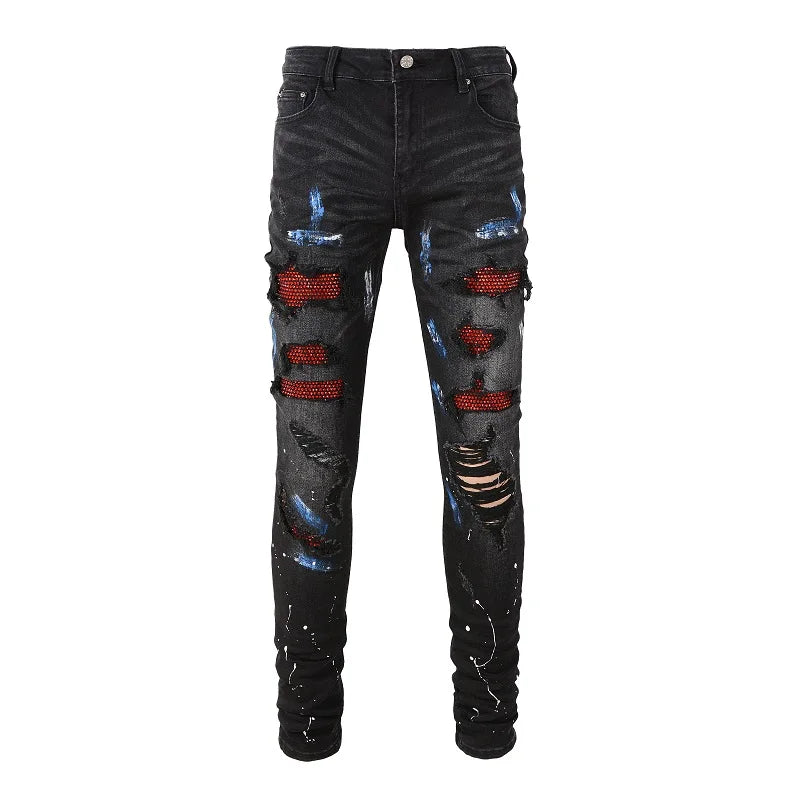 Red Diamond Painted Skinny Jeans