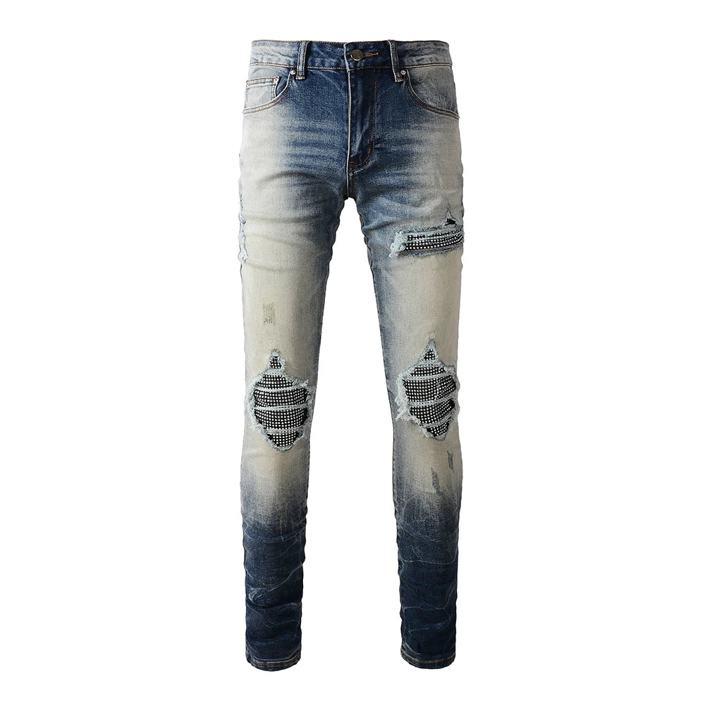 Diamond Patchwork Washed Skinny Jeans