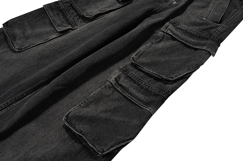 Multi-Pockets Stacked Loose Jeans