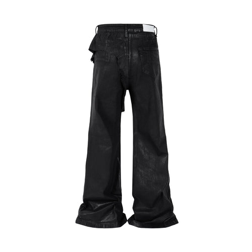 Black Patched Cerated Flared Jeans