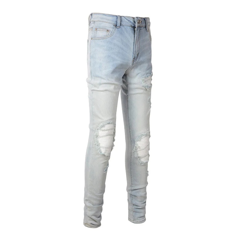 Pure White Patchwork Skinny Jeans