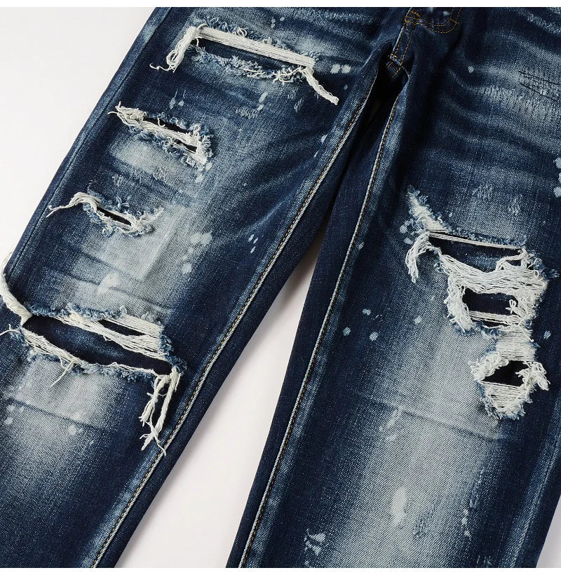 Blue Ripped & Repaired Skinny Jeans