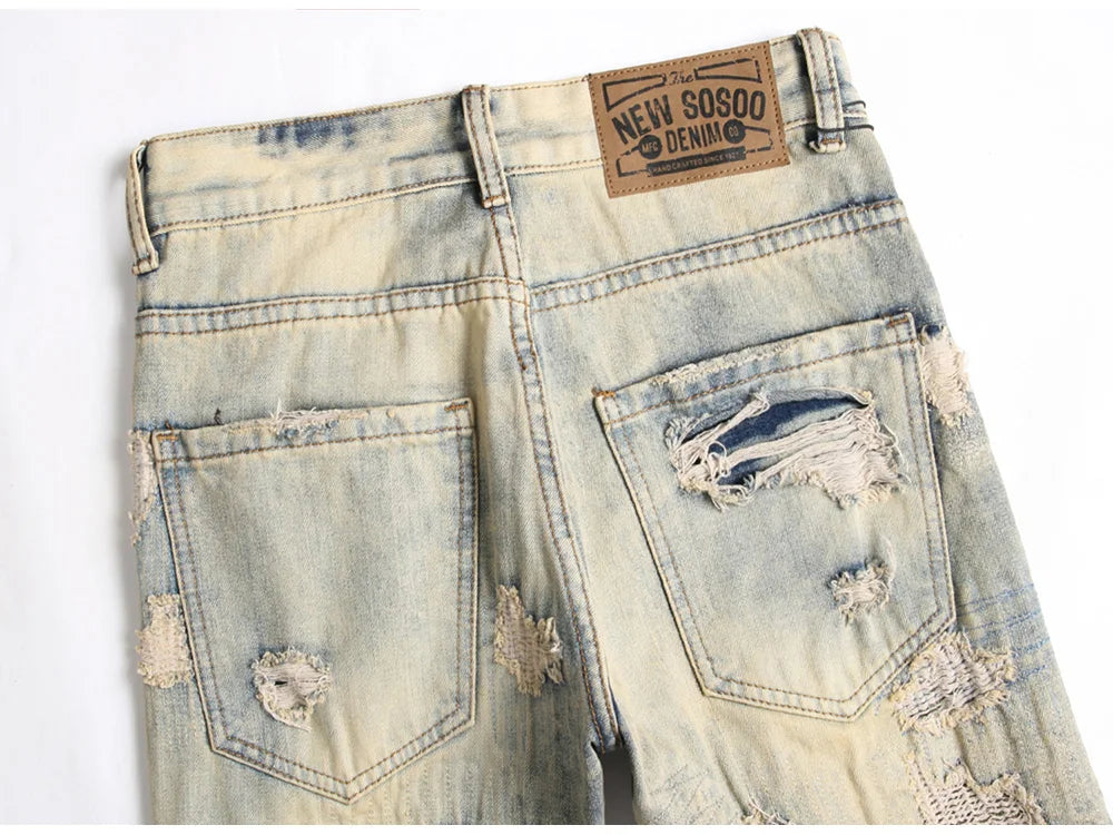 Distressed Patches Slim Fit Jeans