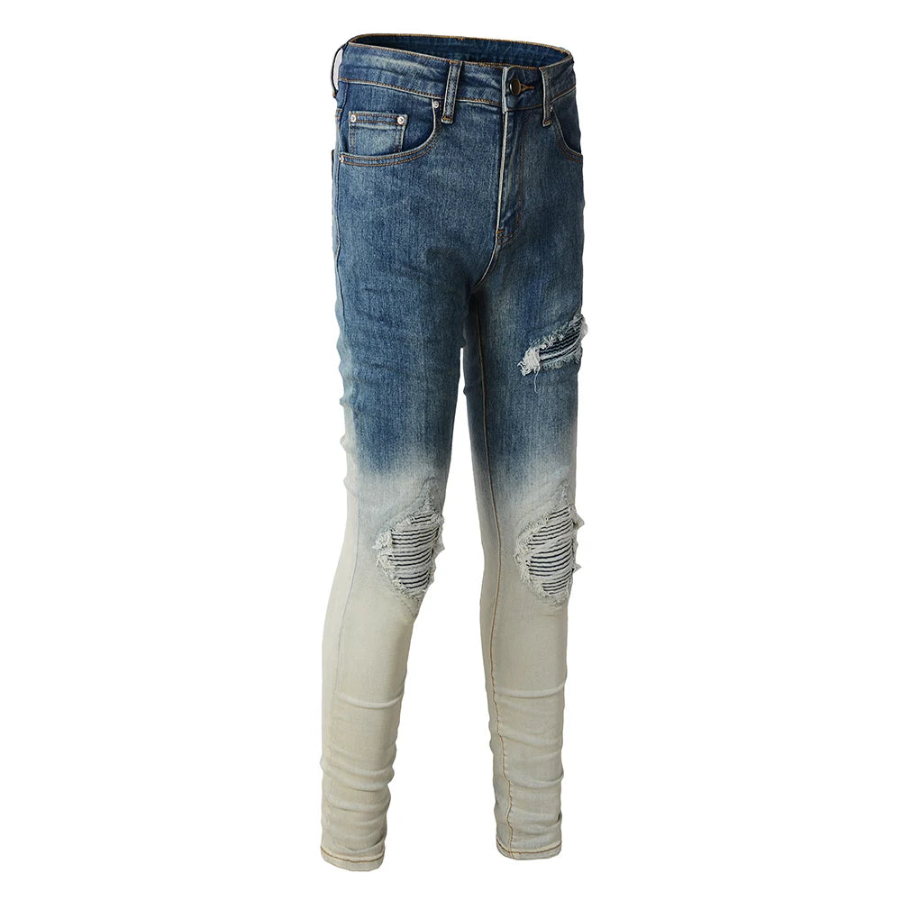 Blue Gradient Patchwork Skinny Jeans