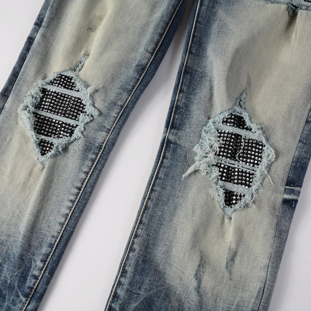 Diamond Patchwork Washed Skinny Jeans