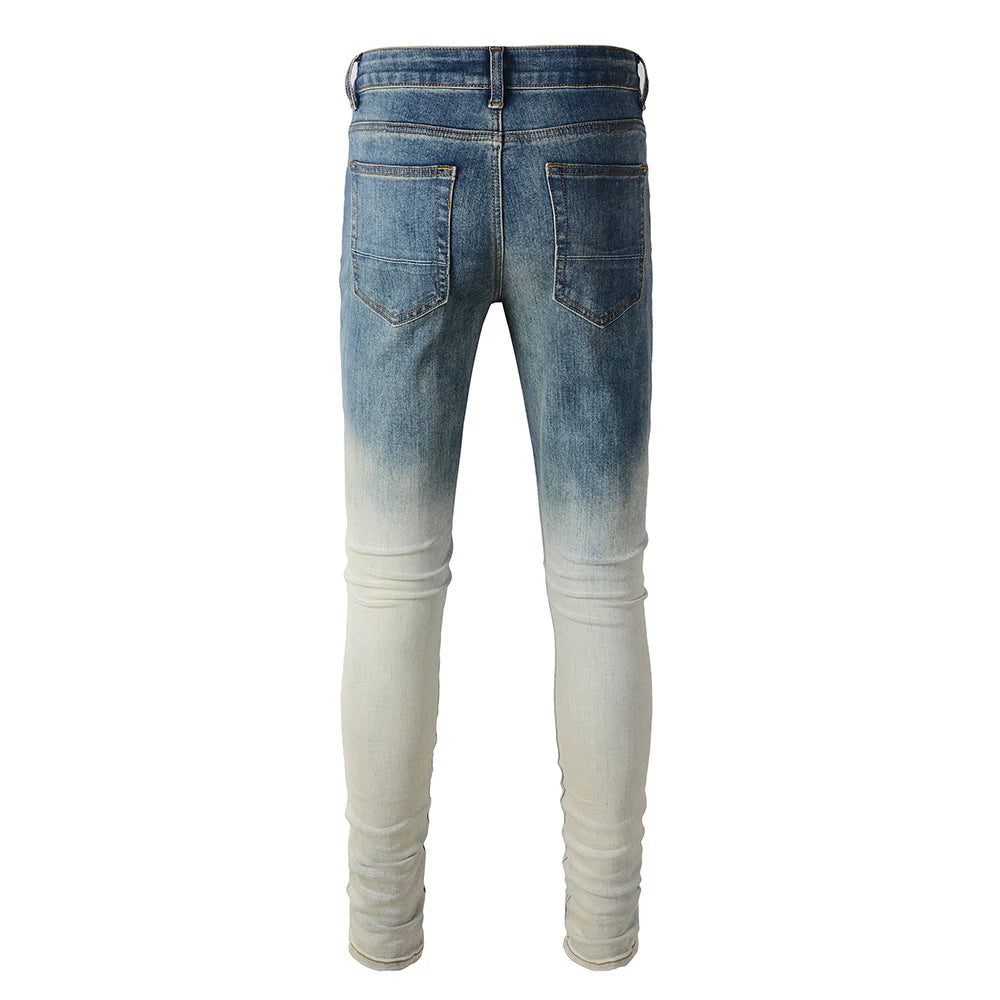 Blue Gradient Patchwork Skinny Jeans