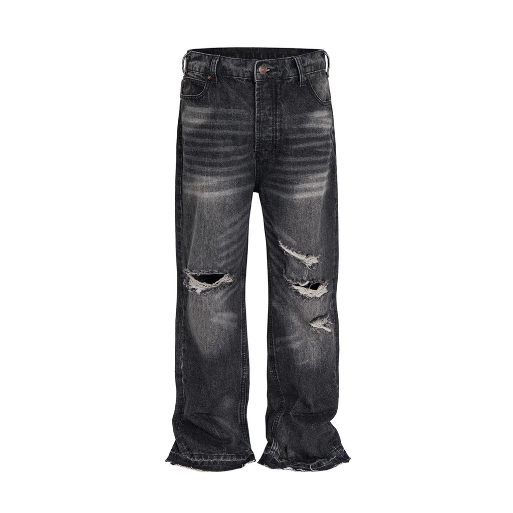 Gray Ripped Flared Jeans