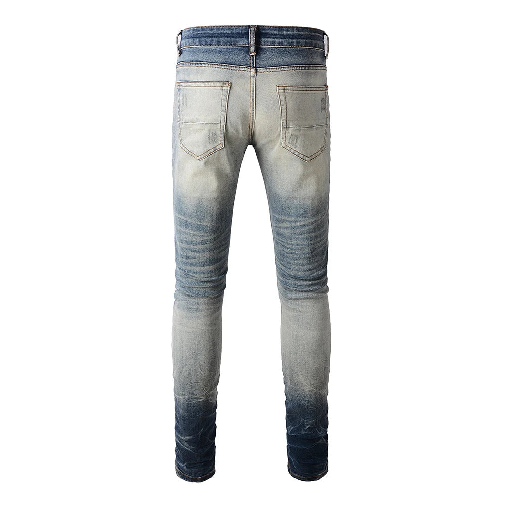 Diamond Patchwork Washed Skinny Jeans