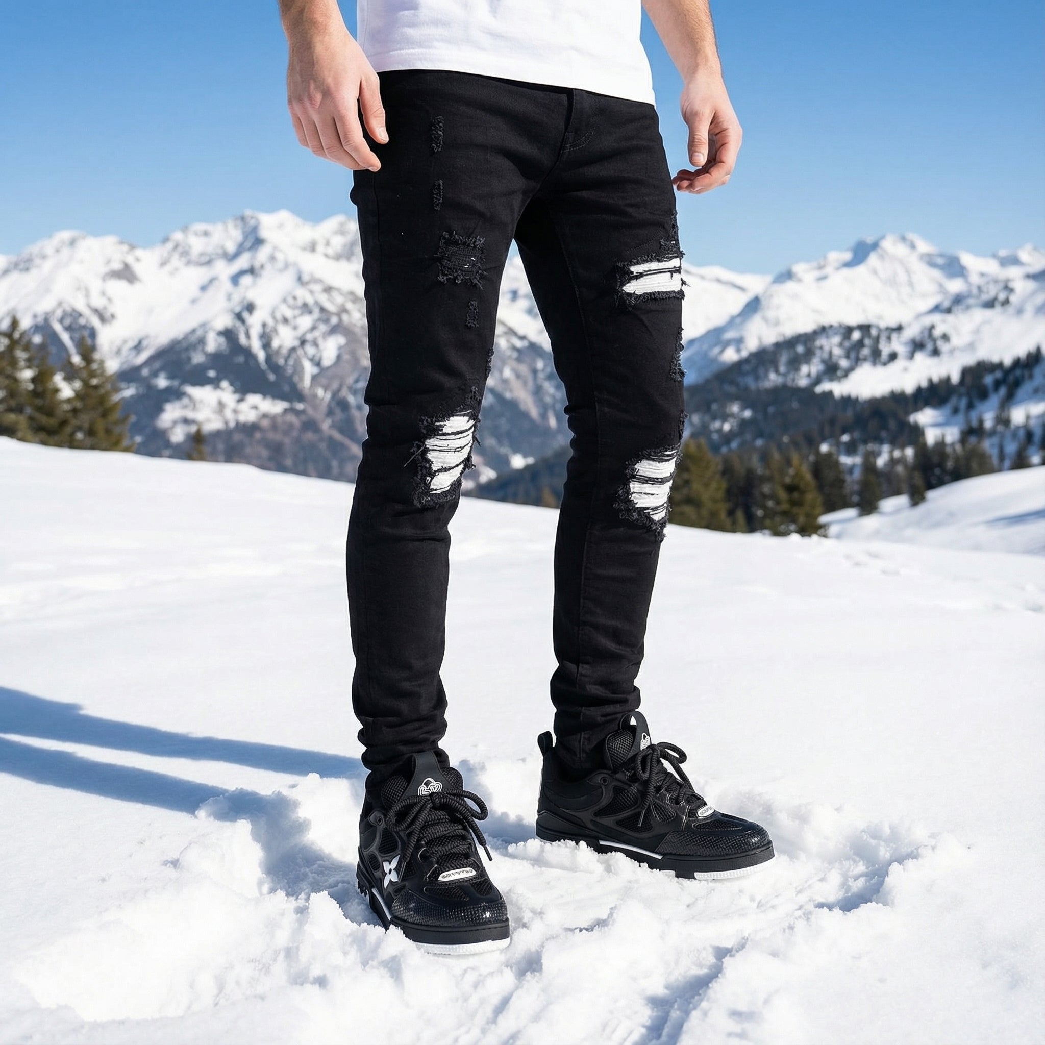 Silver White Leather Patchwork Skinny Jeans