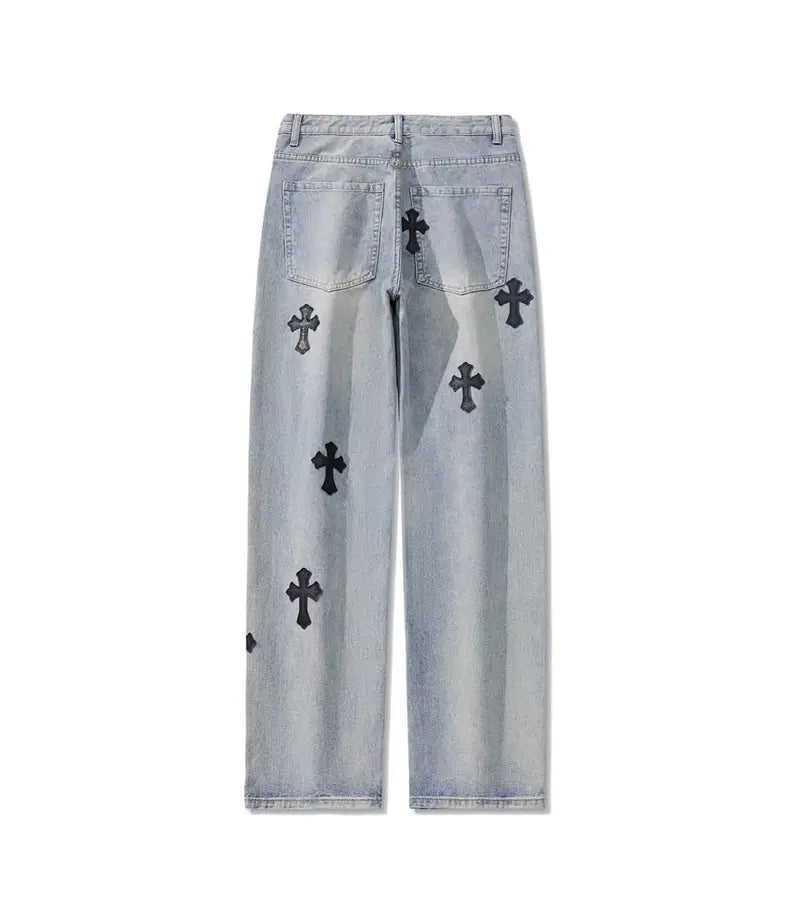 Black Cross Relaxed Loose Jeans