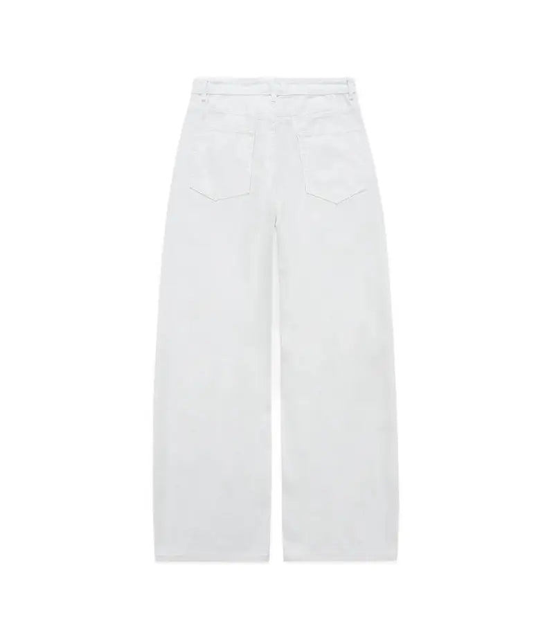 White Perforated Relaxed Loose Jeans