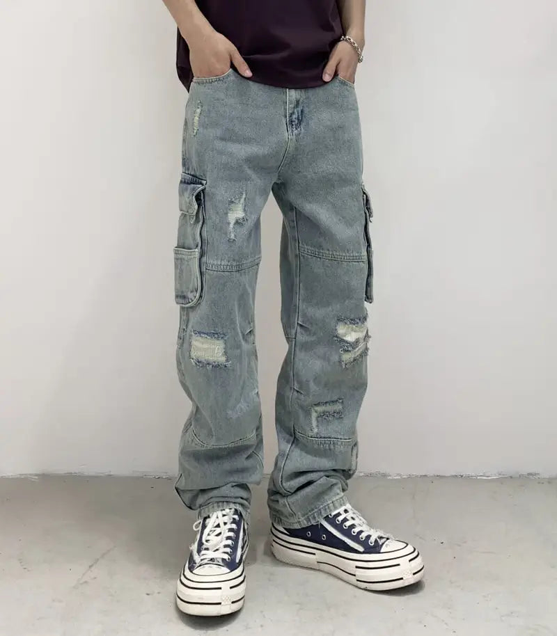 Ripped Relaxed Cargo Jeans