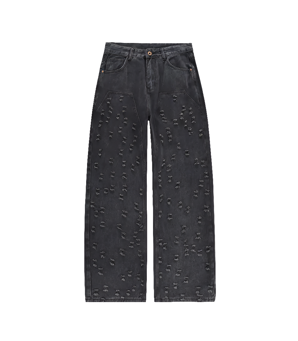 Black Perforated Relaxed Loose Jeans