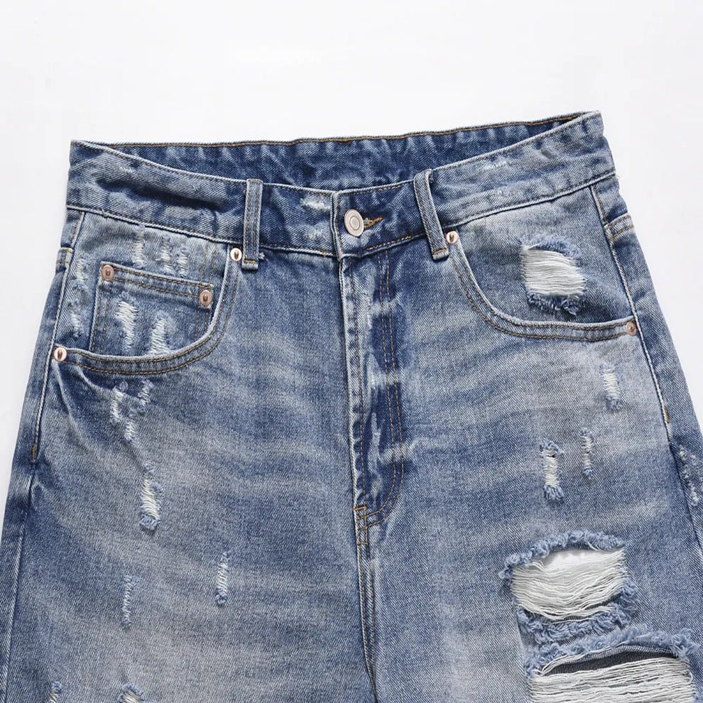 Ripped & Scraped Blue Jorts