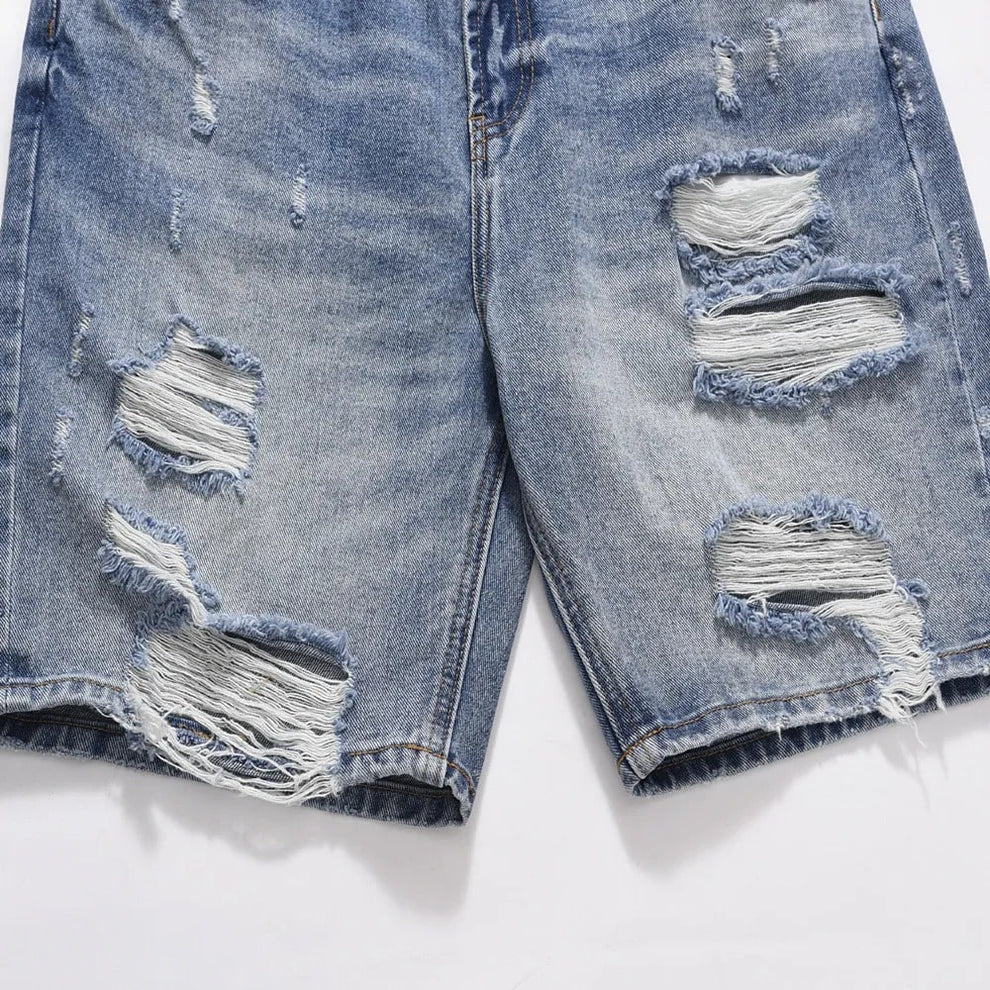 Ripped & Scraped Blue Jorts