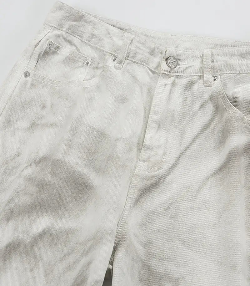 Dirty Washed White Relaxes Loose Jeans