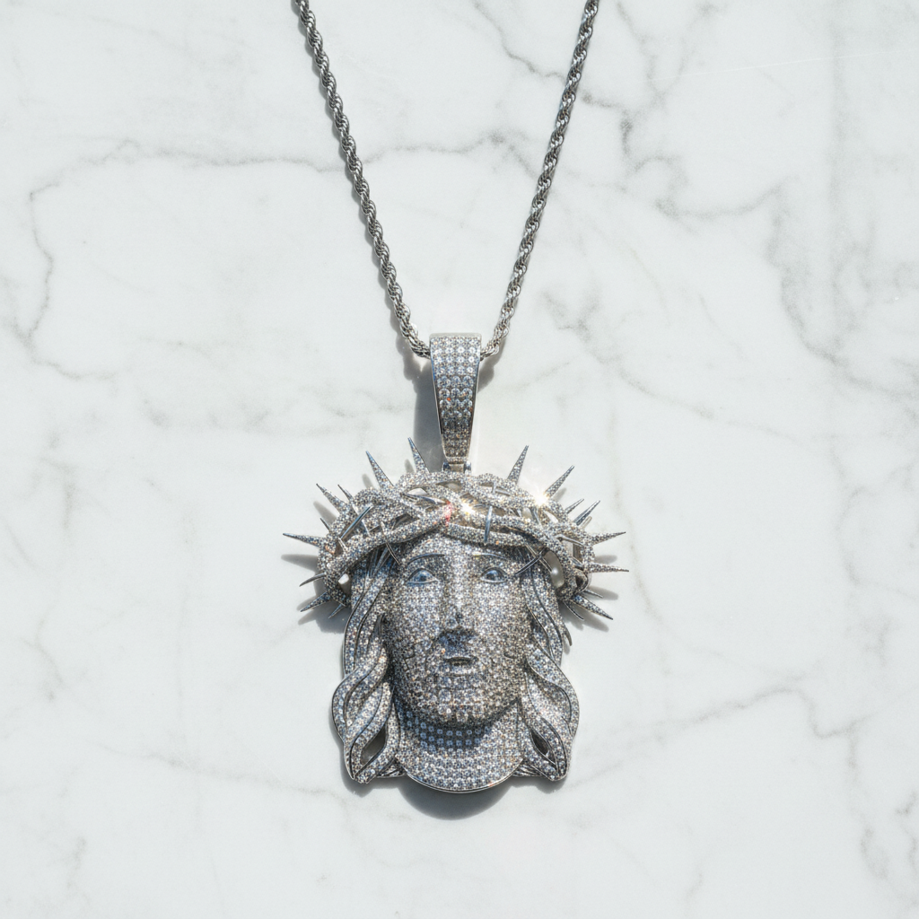 Pendente Iced-out Jesus Piece "Corona di Spine"