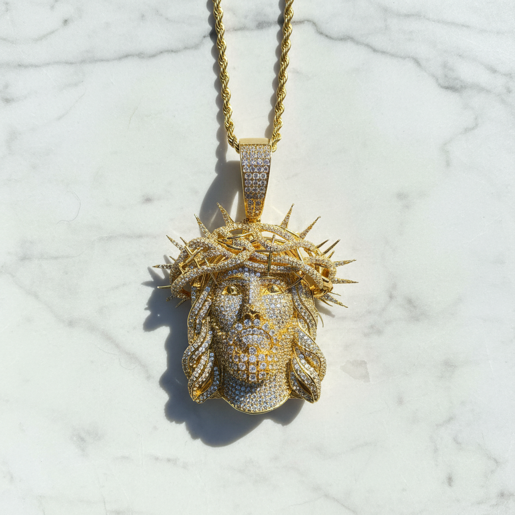 Pendente Iced-out Jesus Piece "Corona di Spine"