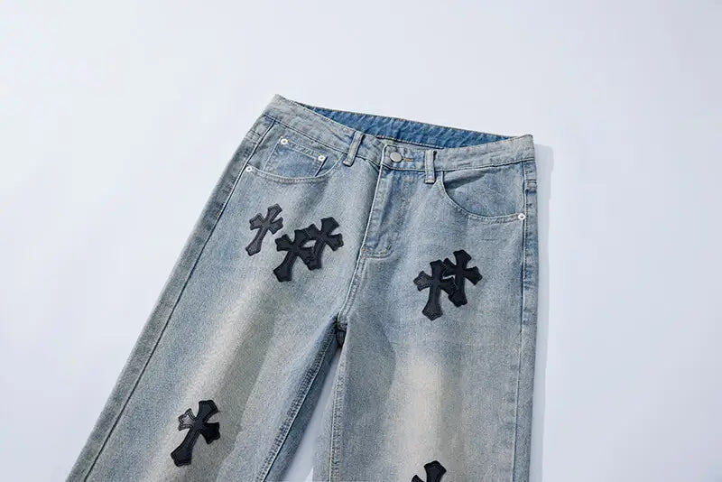 Black Cross Relaxed Loose Jeans