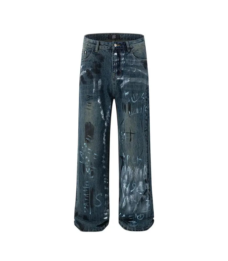 Dark Graffiti Relaxed Loose Jeans