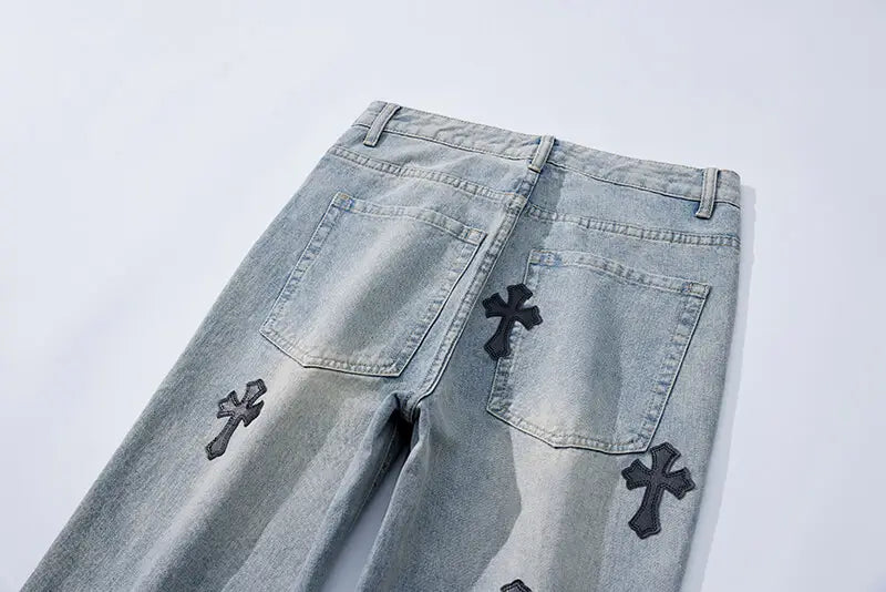 Black Cross Relaxed Loose Jeans