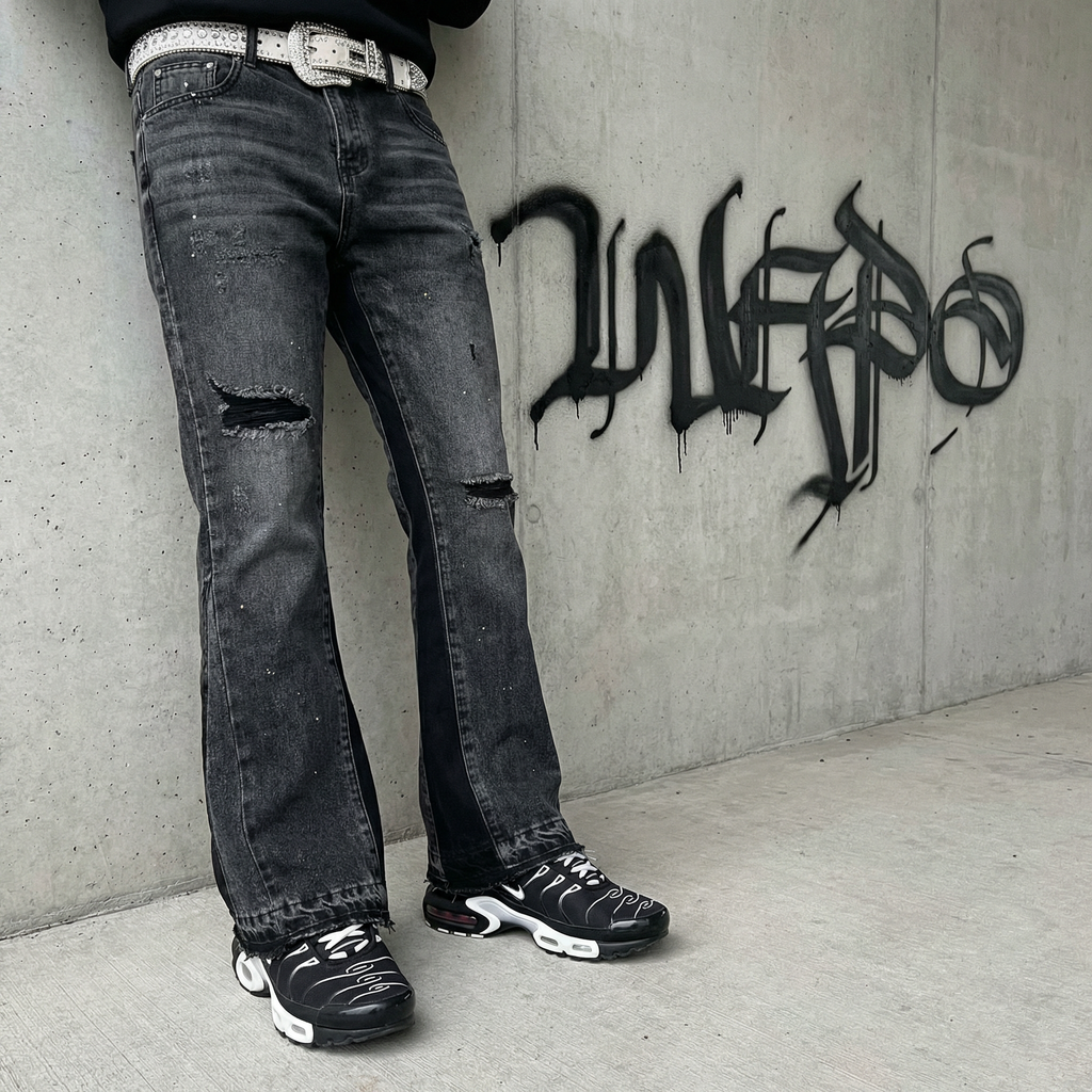 Black Cut Flared Jeans