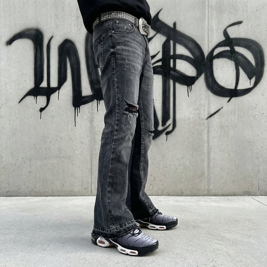 Black Cut Flared Jeans