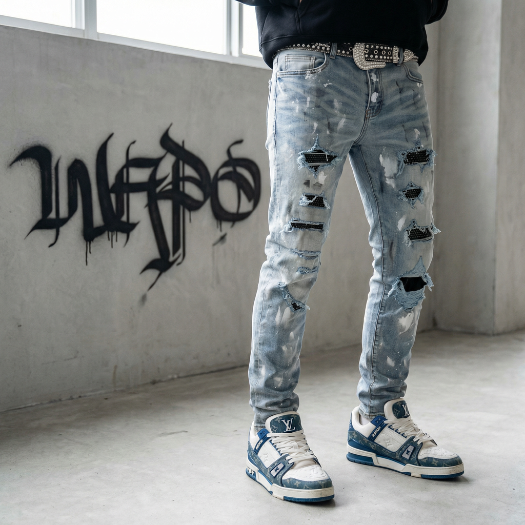 Black Diamond Painted Light Blue Skinny Jeans