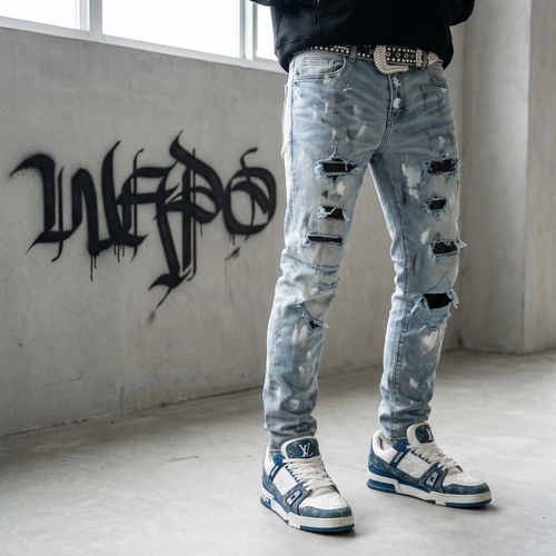 Black Diamond Painted Light Blue Skinny Jeans