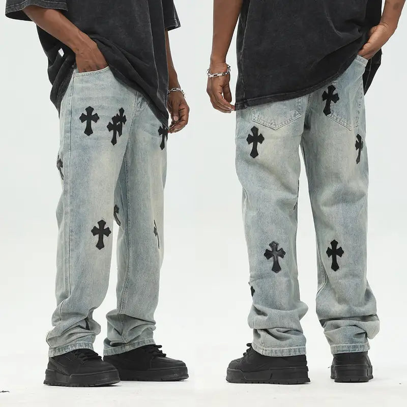 Black Cross Relaxed Loose Jeans