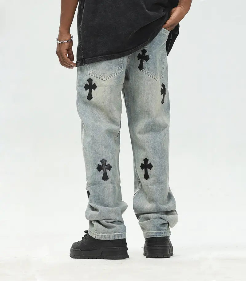 Black Cross Relaxed Loose Jeans